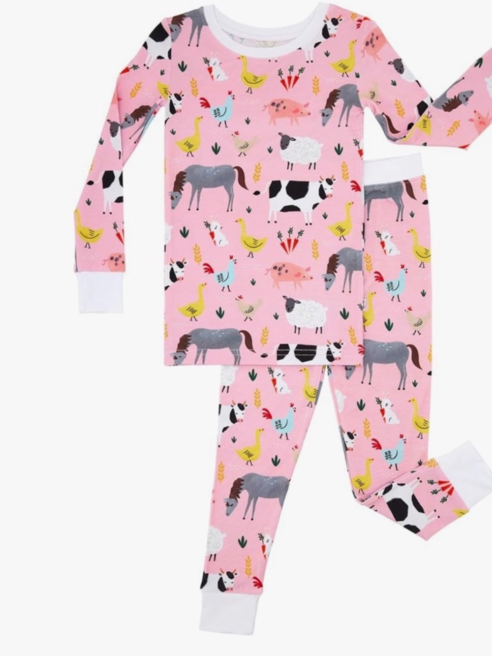 Little Sleepies Pink Farm Animal Pajama Set with White Cuffs